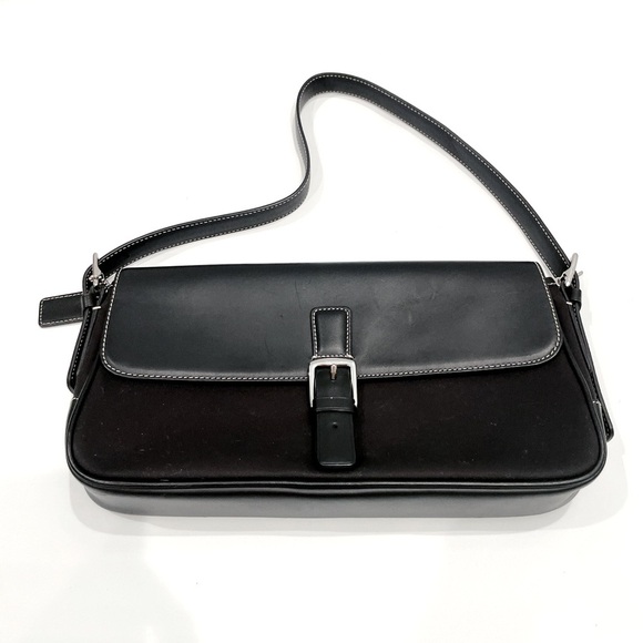 LIKE NEW Coach Hamptons black leather & fabric shoulder bag handbag 7784 Y2K 90s - Picture 1 of 14